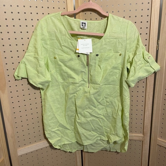 NWT Anne Klein naturally blended with Linen light green top size small - Picture 2 of 11